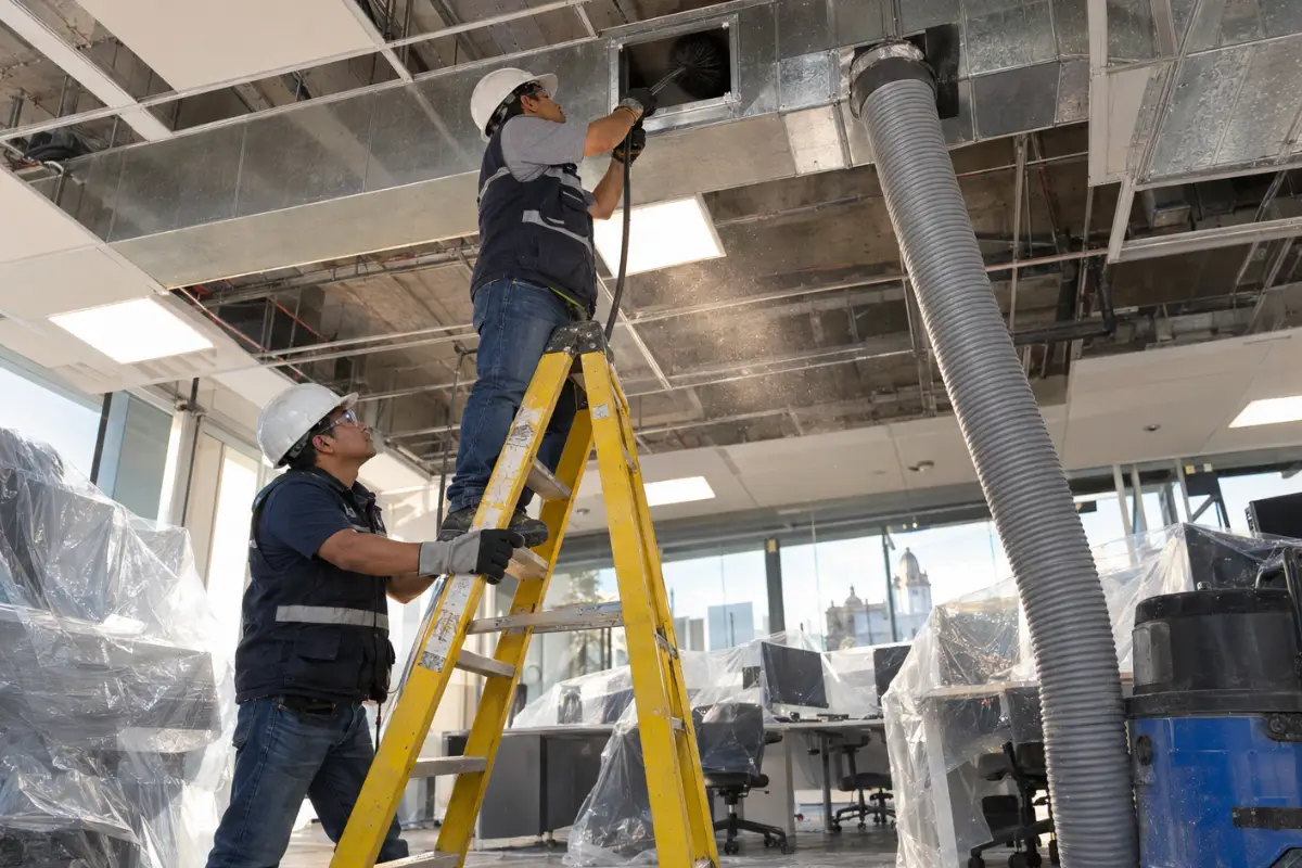 Electricista instalando circuitos en el plafón de un local comercial cerrado, durante obra nocturna en Puebla